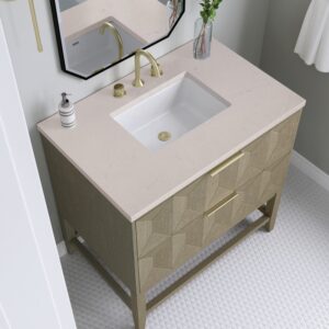 James Martin D100-V36-PBO-3EMR Emmeline 36 Inch Pebble Oak Single Vanity with 3CM Eternal Marfil Top