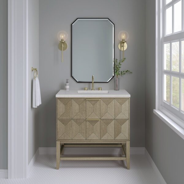 James Martin D100-V36-PBO-3ESR Emmeline 36 Inch Pebble Oak Single Vanity with 3CM Eternal Serena Top