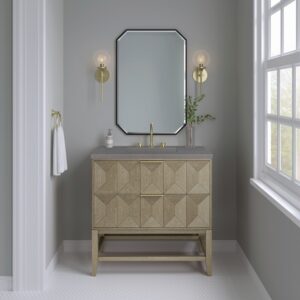 James Martin D100-V36-PBO-3GEX Emmeline 36 Inch Pebble Oak Single Vanity with 3CM Grey Expo Top