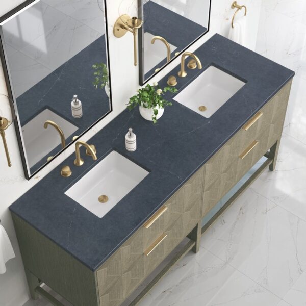 James Martin D100-V72-PBO-3CSP Emmeline 72 Inch Double Vanity in Pebble Oak with Charcoal Soapstone Top