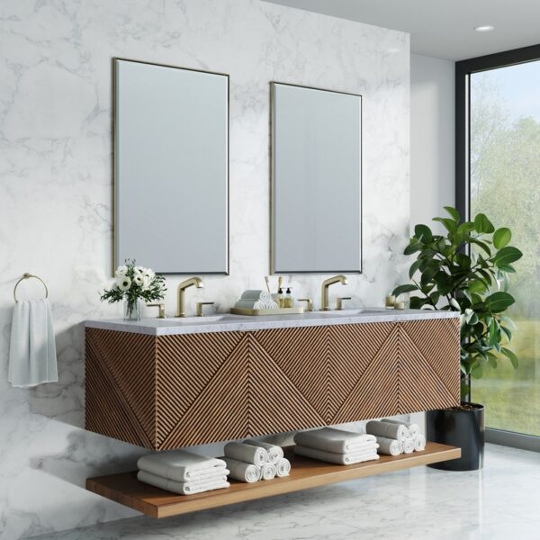 James Martin D200-V72-CSN-3CAR Marcello 72 Inch Chestnut Double Vanity with 3CM Carrara Marble Top