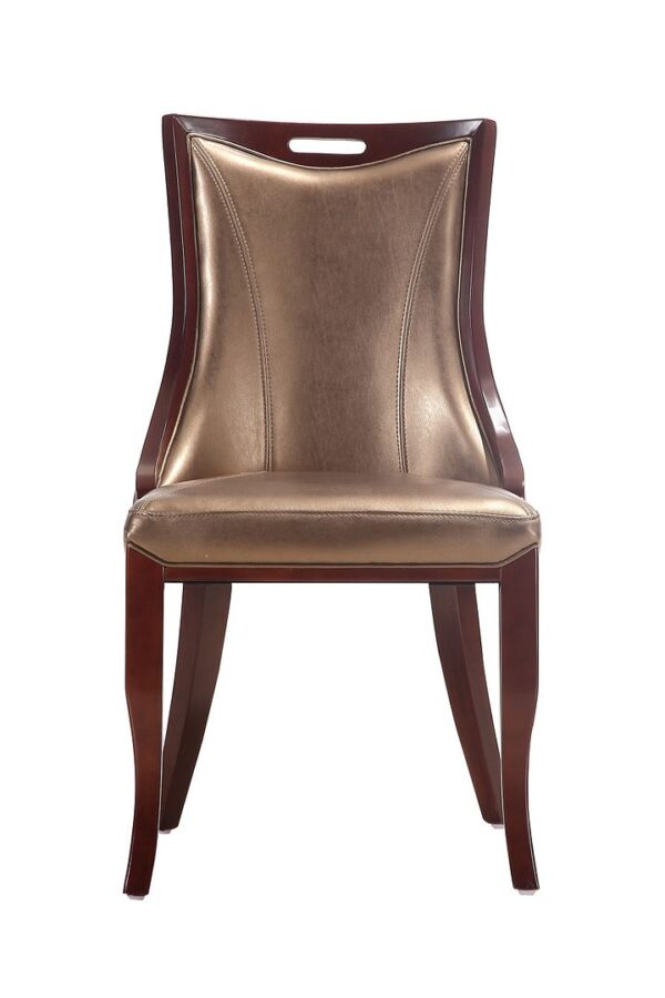 Manhattan Comfort Emperor Bronze and Walnut Faux Leather Dining Chair (Set of Two)