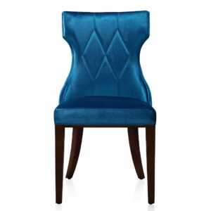 Manhattan Comfort Reine Cobalt Blue and Walnut Velvet Dining Chair (Set of Two)