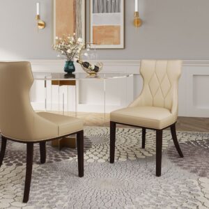 Manhattan Comfort Reine Cream and Walnut Faux Leather Dining Chair (Set of Two)