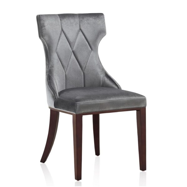 Manhattan Comfort Reine Grey and Walnut Velvet Dining Chair (Set of Two)