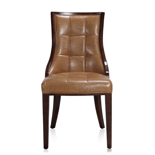 Manhattan Comfort Fifth Avenue Saddle and Walnut Faux Leather Dining Chair (Set of Two)