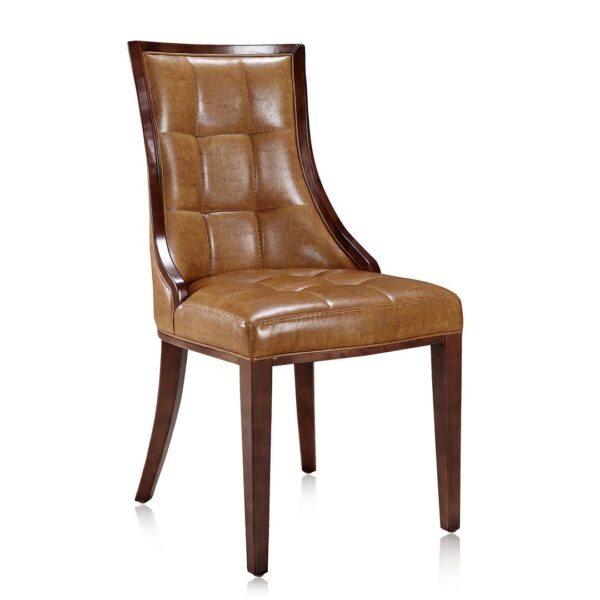 Manhattan Comfort Fifth Avenue Saddle and Walnut Faux Leather Dining Chair (Set of Two)