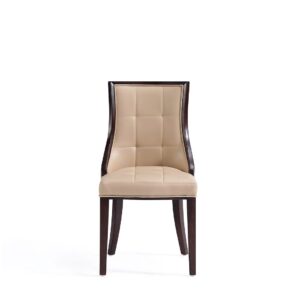 Manhattan Comfort Fifth Avenue Faux Leather Dining Chair in Tan and Walnut (Set of 2)