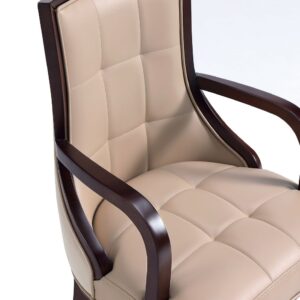 Manhattan Comfort Fifth Avenue Faux Leather Dining Armchair in Tan and Walnut