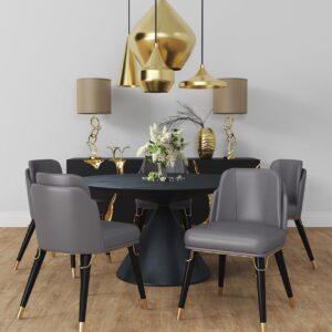 Manhattan Comfort Estelle Pebble and Black Faux Leather Dining Chair