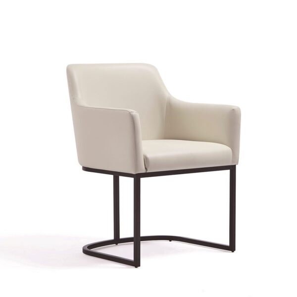 Manhattan Comfort Modern Serena Dining Armchair Upholstered in Leatherette with Steel Legs in Cream