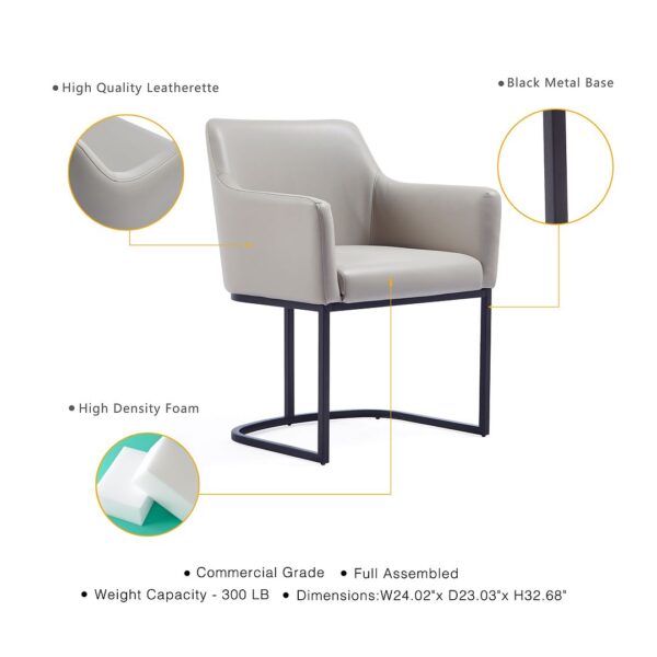 Manhattan Comfort Modern Serena Dining Armchair Upholstered in Leatherette with Steel Legs in Light Grey