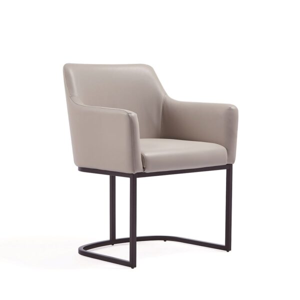 Manhattan Comfort Modern Serena Dining Armchair Upholstered in Leatherette with Steel Legs in Light Grey