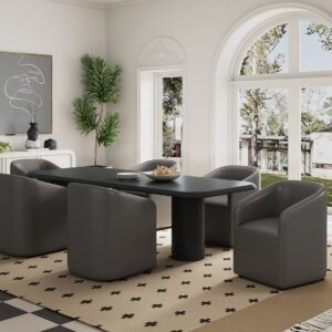 Manhattan Comfort Anna Modern Round Faux Leather Dining Armchair in Pewter