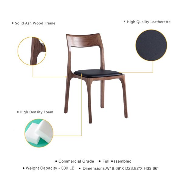 Manhattan Comfort Modern Moderno Stackable Dining Chair Upholstered in Leatherette with Solid Wood Frame in Walnut and Black- Set of 2