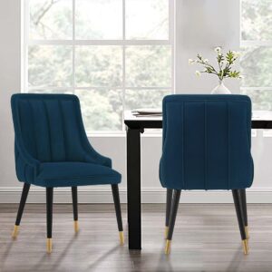 Manhattan Comfort Modern Eda Velvet Dining Chair in Midnight Blue