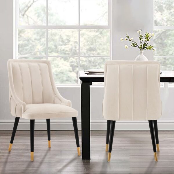 Manhattan Comfort Modern Eda Velvet Dining Chair in Midnight Cream