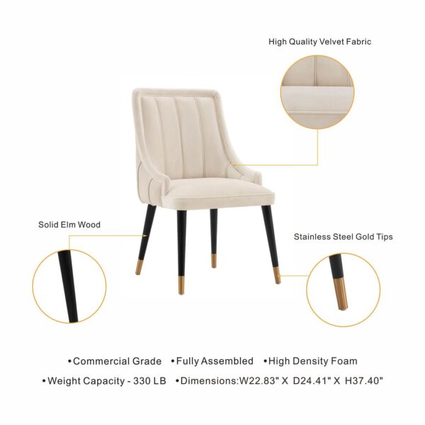 Manhattan Comfort Modern Eda Velvet Dining Chair in Midnight Cream