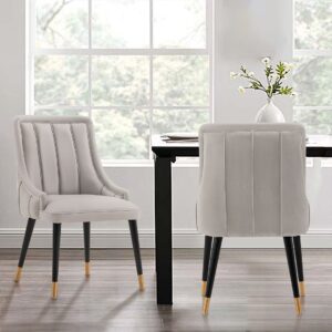 Manhattan Comfort Modern Eda Velvet and Leatherette Dining Chair in Grey