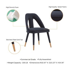 Manhattan Comfort Modern Neda Velvet  Dining Chair in Midnight Blue