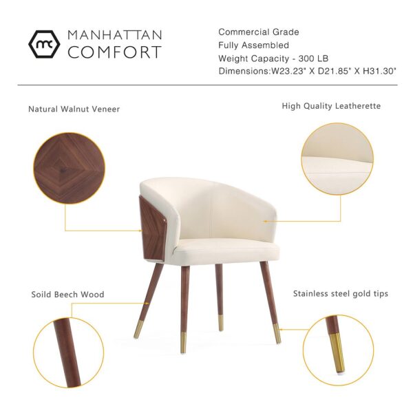 Manhattan Comfort Modern Reeva Dining Chair Upholstered in Leatherette with Beech Wood Back and Solid Wood Legs in Walnut and Cream