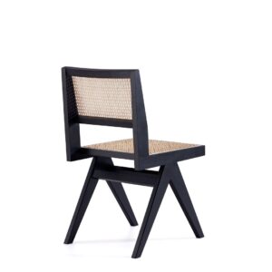 Manhattan Comfort Hamlet Dining Chair in Black and Natural Cane - Set of 2