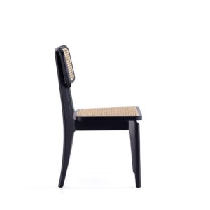 Manhattan Comfort Giverny Dining Chair in Black and Natural Cane - Set of 2