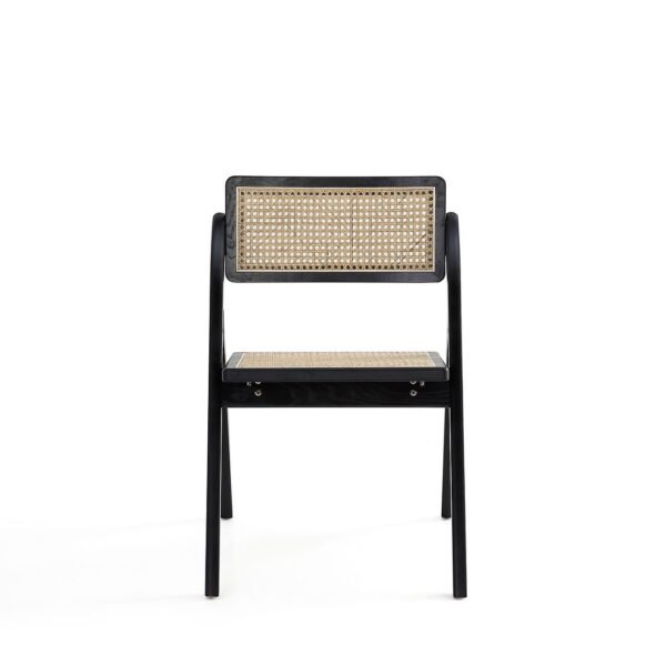 Manhattan Comfort Lambinet Folding Dining Chair in Black and Natural Cane - Set of 2