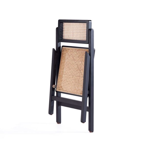 Manhattan Comfort Pullman Folding Dining Chair in Black and Natural Cane - Set of 2