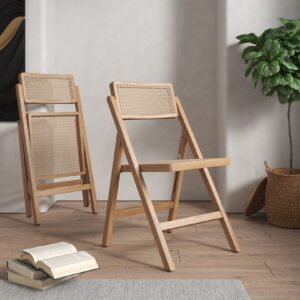 Manhattan Comfort Pullman Folding Dining Chair in Nature Cane- Set of 2