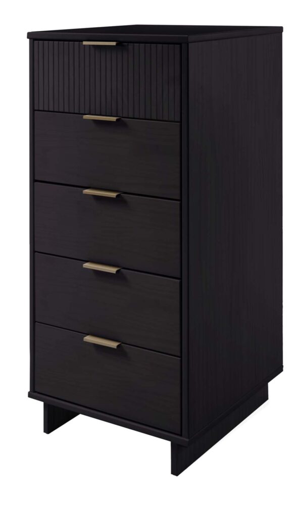 Manhattan Comfort Granville Tall 23.62" Modern Narrow Dresser with 5 Full Extension Drawers in Black