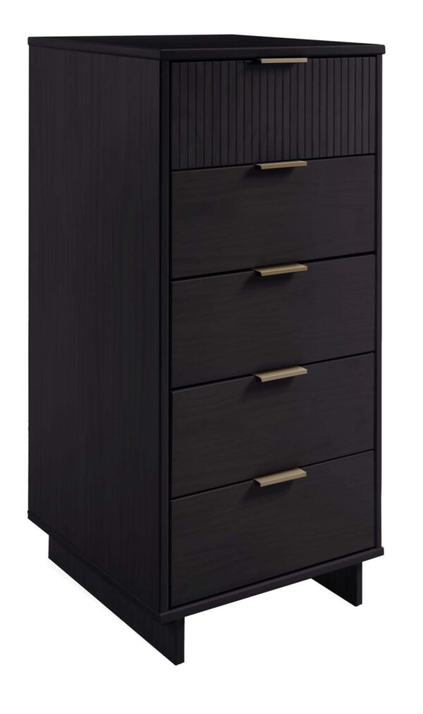 Manhattan Comfort Granville Tall 23.62" Modern Narrow Dresser with 5 Full Extension Drawers in Black