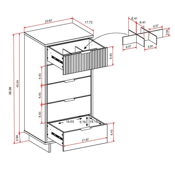 Manhattan Comfort Granville Tall 23.62" Modern Narrow Dresser with 5 Full Extension Drawers in Sage Green