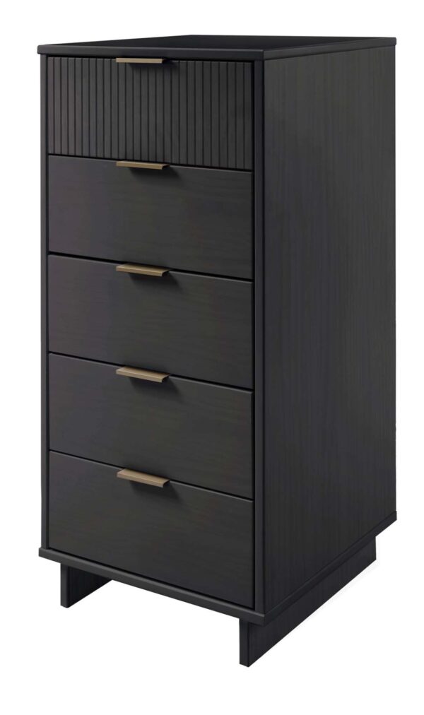 Manhattan Comfort Granville Tall 23.62" Modern Narrow Dresser with 5 Full Extension Drawers in Dark Grey