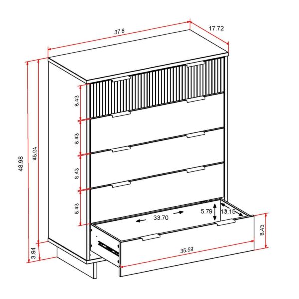 Manhattan Comfort Granville 45.27" Modern Tall Dresser with 5 Full Extension Drawers in White