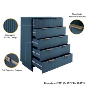 Manhattan Comfort Granville 45.27" Modern Tall Dresser with 5 Full Extension Drawers in Midnight Blue