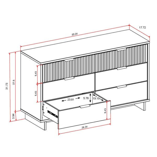 Manhattan Comfort Granville 55.07" Modern Double Wide Dresser with 6 Full Extension Drawers in White