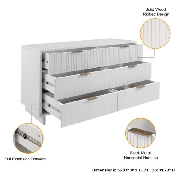 Manhattan Comfort Granville 55.07" Modern Double Wide Dresser with 6 Full Extension Drawers in White