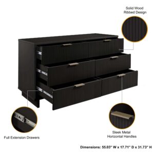 Manhattan Comfort Granville 55.07" Modern Double Wide Dresser with 6 Full Extension Drawers in Black