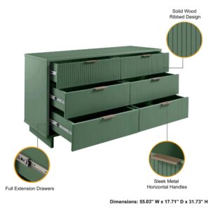 Manhattan Comfort Granville 55.07" Modern Double Wide Dresser with 6 Full Extension Drawers in Sage Green