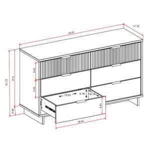 Manhattan Comfort Granville 55.07" Modern Double Wide Dresser with 6 Full Extension Drawers in Light Grey