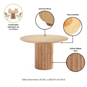 Manhattan Comfort Hathaway Modern 47.24 Solid Wood Round Dining Table in Nature