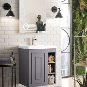 James Martin E110V24GSMWG Alicante 23 5/8 Inch Single Vanity Cabinet with White Glossy Composite Countertop - Grey Smoke