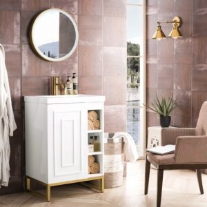 James Martin E110V24GWRGDWG Alicante 23 5/8 Inch Single Vanity Cabinet with White Glossy Composite Countertop - Glossy White