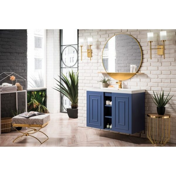 James Martin E110V39.5AZBWG Alicante' 39.5 Inch Single Vanity Cabinet in Azure Blue with White Glossy Composite Countertop