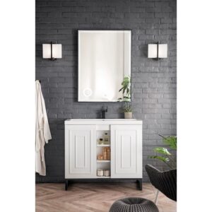 James Martin E110V39.5GWMBKWG Alicante' 39.5 Inch Single Vanity Cabinet in Glossy White and Matte Black with White Glossy Composite Countertop