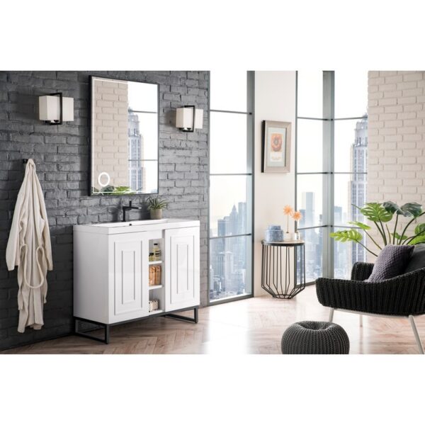 James Martin E110V39.5GWMBKWG Alicante' 39.5 Inch Single Vanity Cabinet in Glossy White and Matte Black with White Glossy Composite Countertop