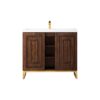 James Martin E110V39.5MCARGDWG Alicante' 39.5 Inch Single Vanity Cabinet in Mid Century Acacia and Radiant Gold with White Glossy Composite Countertop