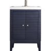 James Martin E213V24NVBWG Linden 23 5/8 Inch Single Vanity Cabinet with White Glossy Composite Countertop - Navy Blue