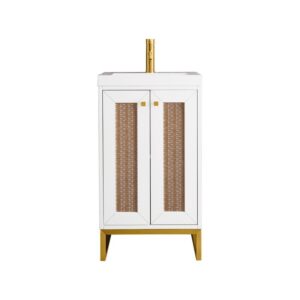 James Martin E303V20GWRGDWG Chianti 20 Inch Single Vanity Cabinet in Glossy White and Radiant Gold with White Glossy Composite Countertop